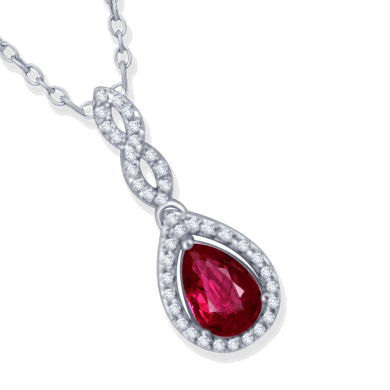 Pear-Shaped Lab-Created Ruby & White Lab-Created Sapphire Twist Frame Necklace Sterling Silver 18''