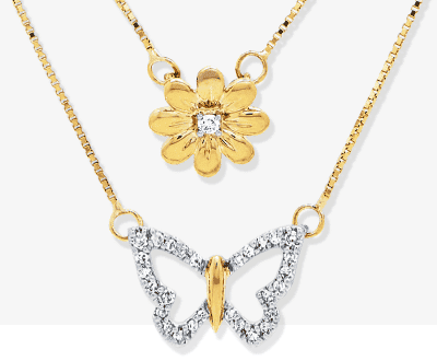 Butterfly Layered Necklace 1/10 ct tw Diamonds 10K Yellow Gold