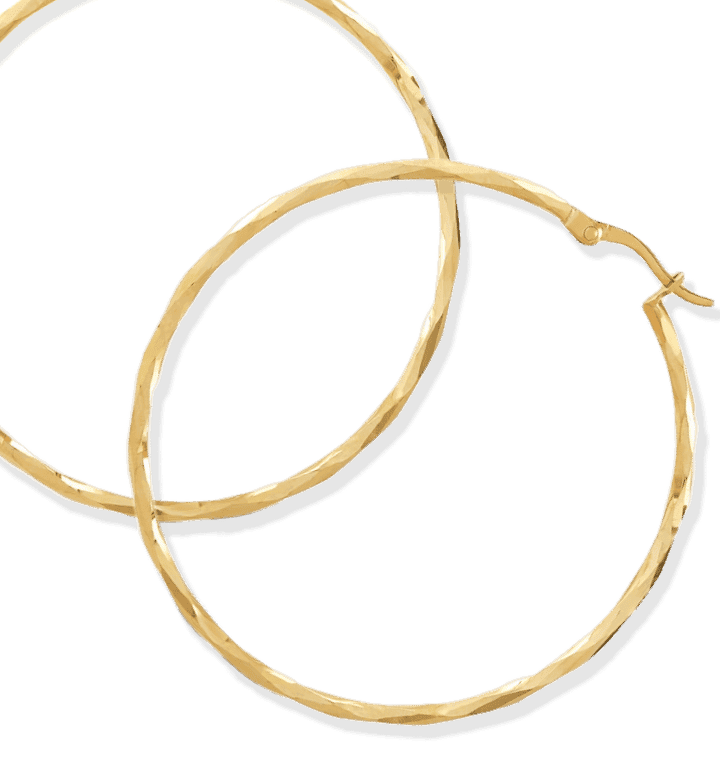 Diamond-Cut Tube Hoop Earrings 10K Yellow Gold 42mm