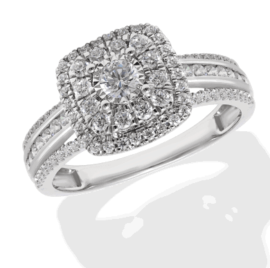 Round-Cut Diamond Double Halo Engagement Ring 1 ct tw 10K White Gold