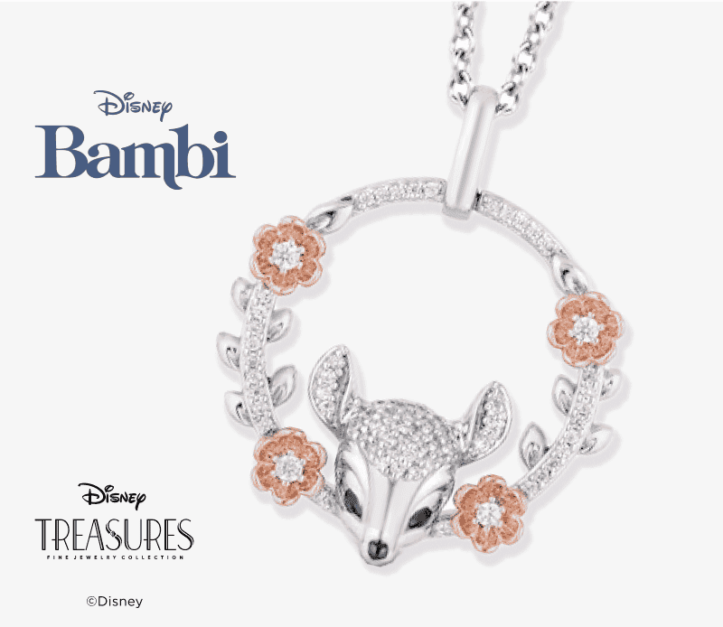 Disney Treasures ''Bambi'' Diamond Necklace 1/6 ct tw Sterling Silver & 10K Rose Gold 17''