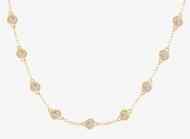 Diamond Bezel Station Necklace 3 ct tw 14K Yellow Gold 18''