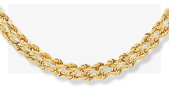 Double Hollow Rope Chain Necklace 10K Yellow Gold 18''