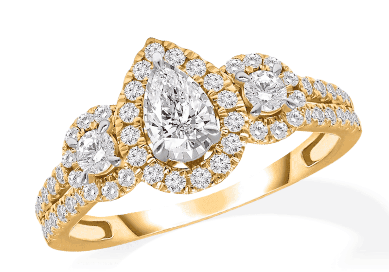 Memories Moments Magic Pear-Shaped Diamond Three-Stone Engagement Ring 1 ct tw 14K Yellow Gold