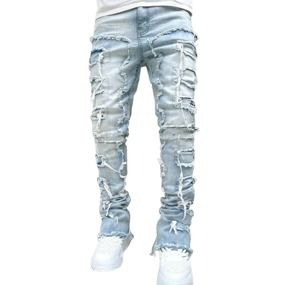 Image of American Fashion Solid Color Patch Denim Jeans