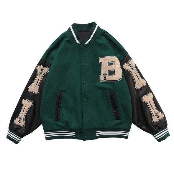 Image of Letter Skeleton Embroidery Baseball Jacket