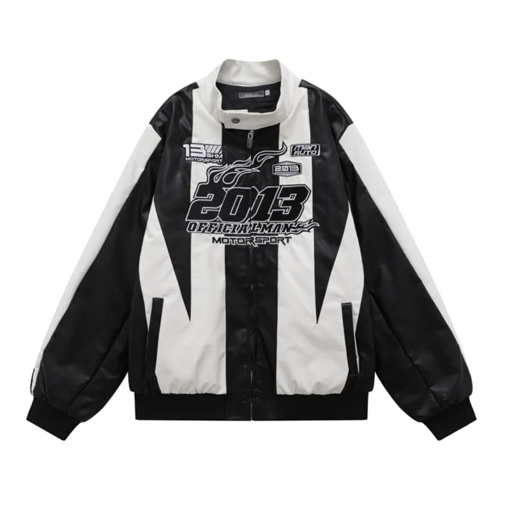 Image of Letter Embroidered Motorcycle Jacket