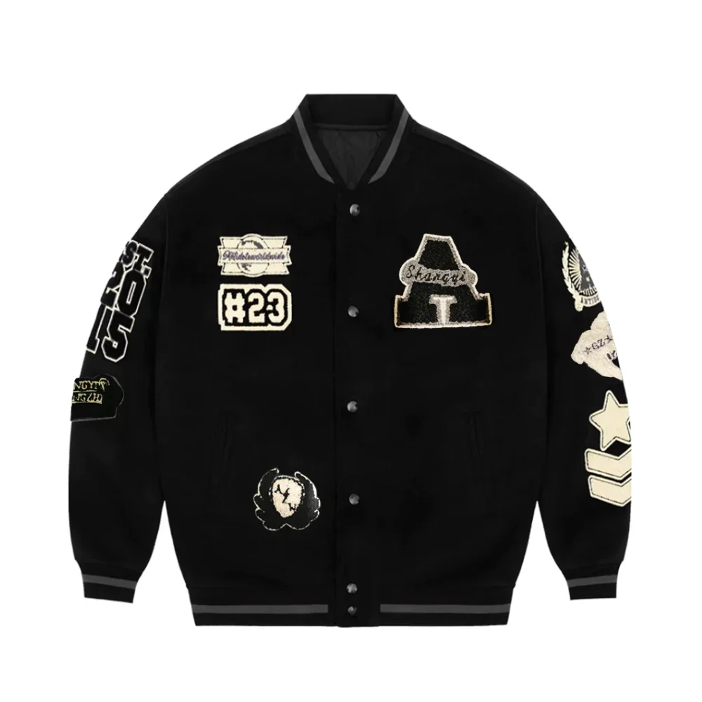 Image of Black Wool Embroidered Jacket