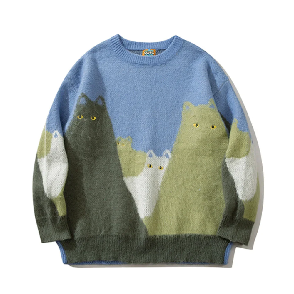 Image of Cute Cat Color Block Sweater