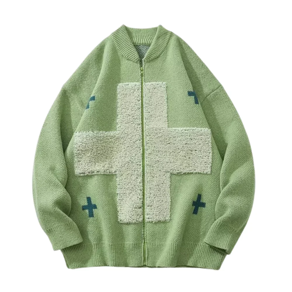 Image of Hip Hop Cross Flocked Knitted Cardigan