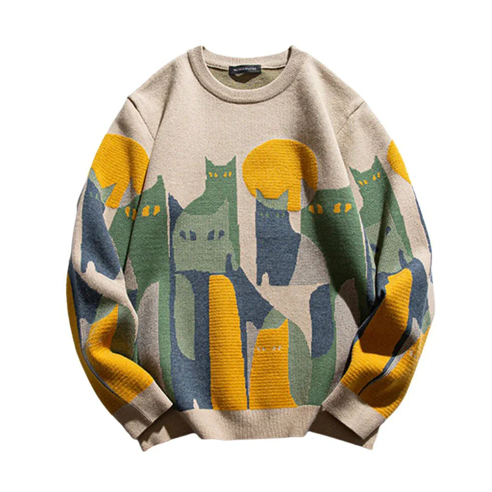 Image of Vintage Contrast Cat Knitted Sweater