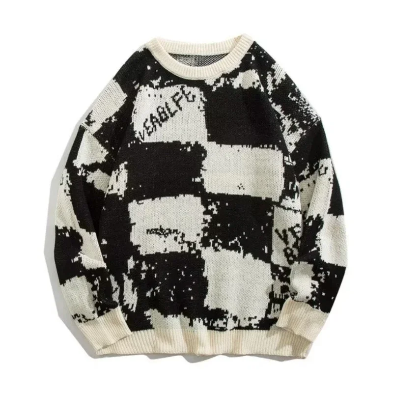 Image of Loose Contrast Checkerboard Sweater