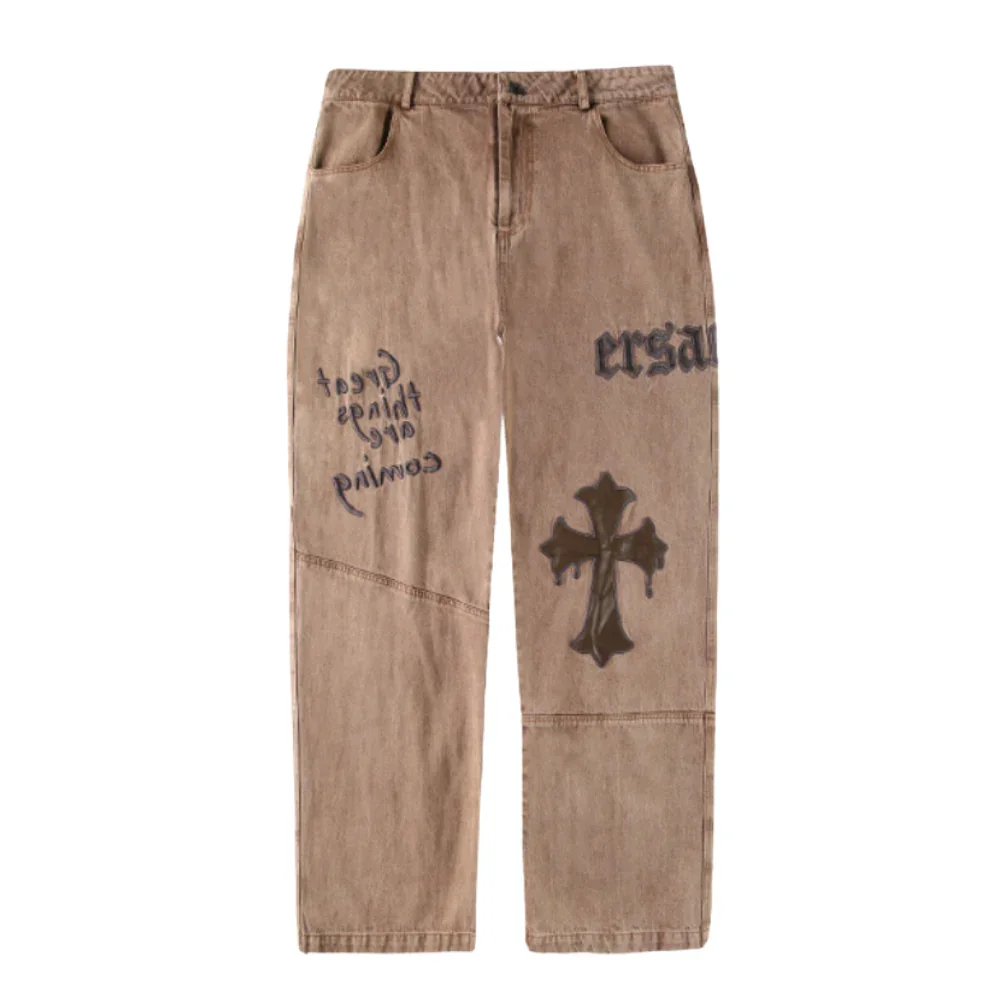 Image of 🔥High Street Cross Embroidered Jeans