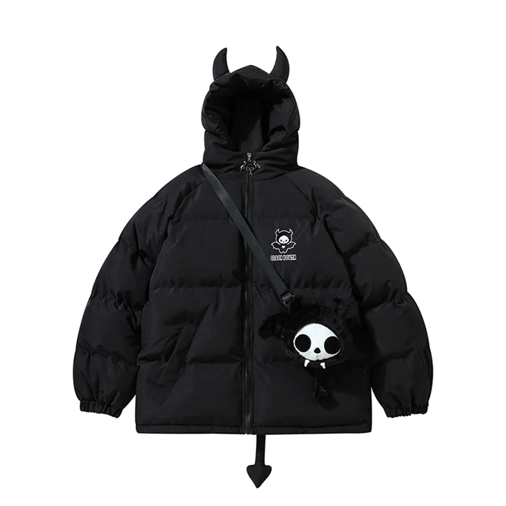 Image of Cute Devil Embroidery Free Satchel Bag Puffer Coat