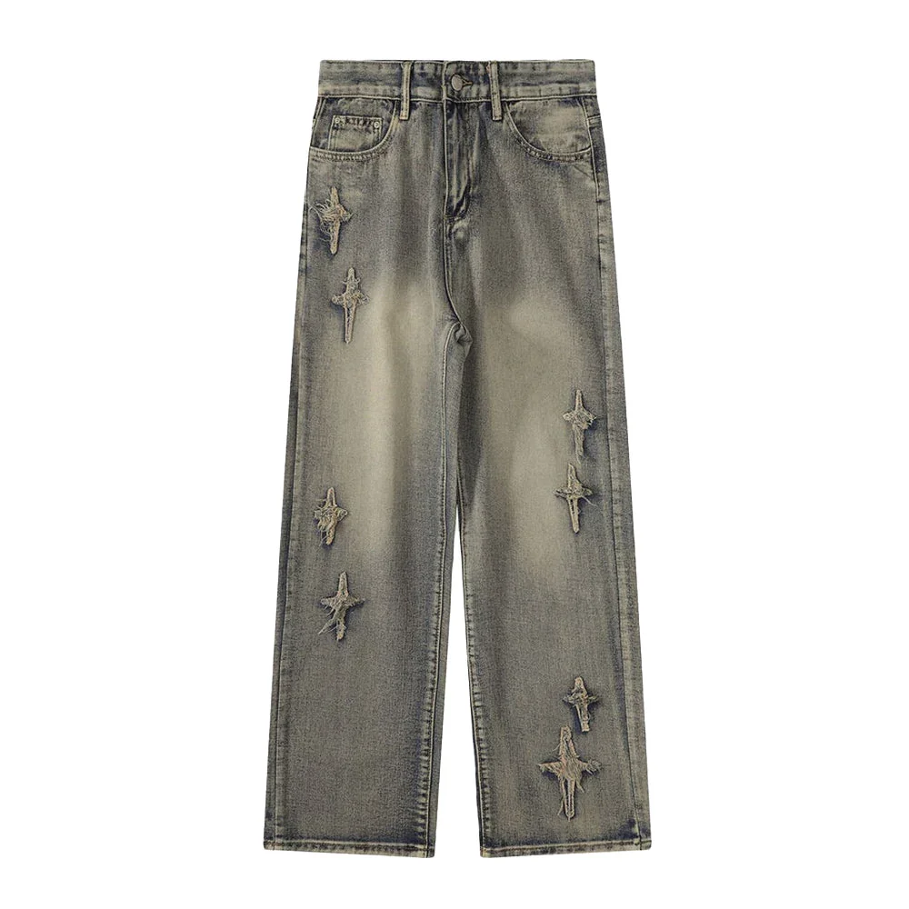 Image of High Street Stars Embroidery Distressed Jeans