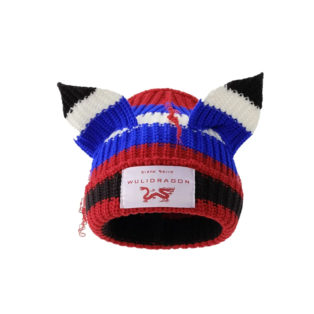 Image of High Street Contrast Color Cat Knitted Beanie