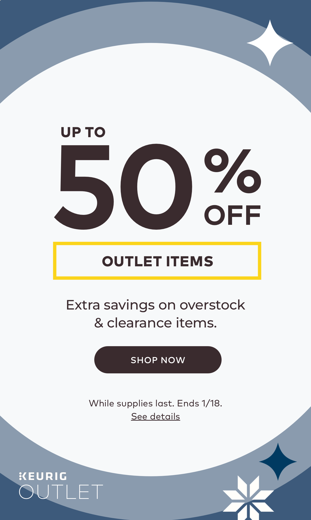 Up to 50% off outlet items