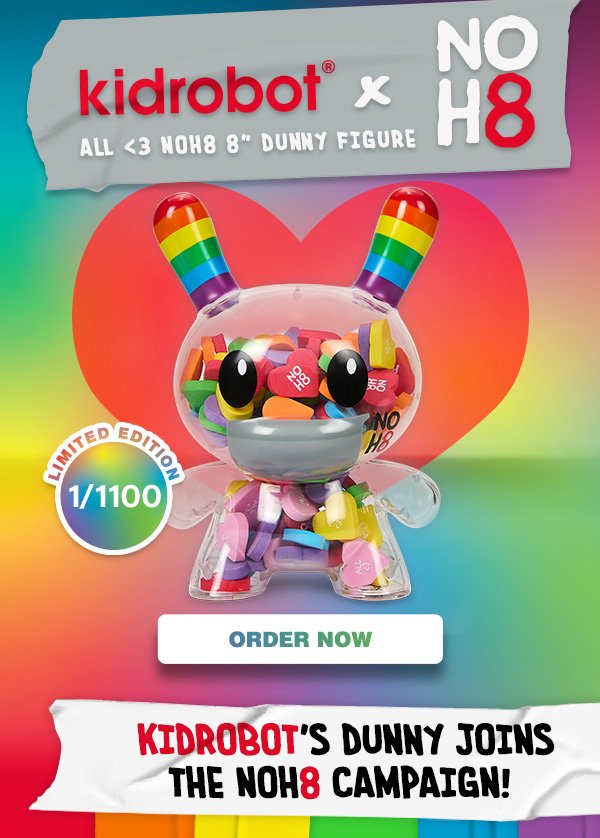 Kidrobot x NOH8 "All <3 NOH8" 8” Rainbow Clear Shell Dunny Filled with Hearts