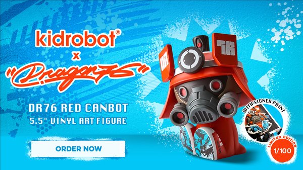 DRAGON76 DR76 RED CANBOT 5.5" VINYL ART FIGURE WITH SIGNED PRINT – LIMITED EDITION OF 100 (KIDROBOT.COM EXCLUSIVE)