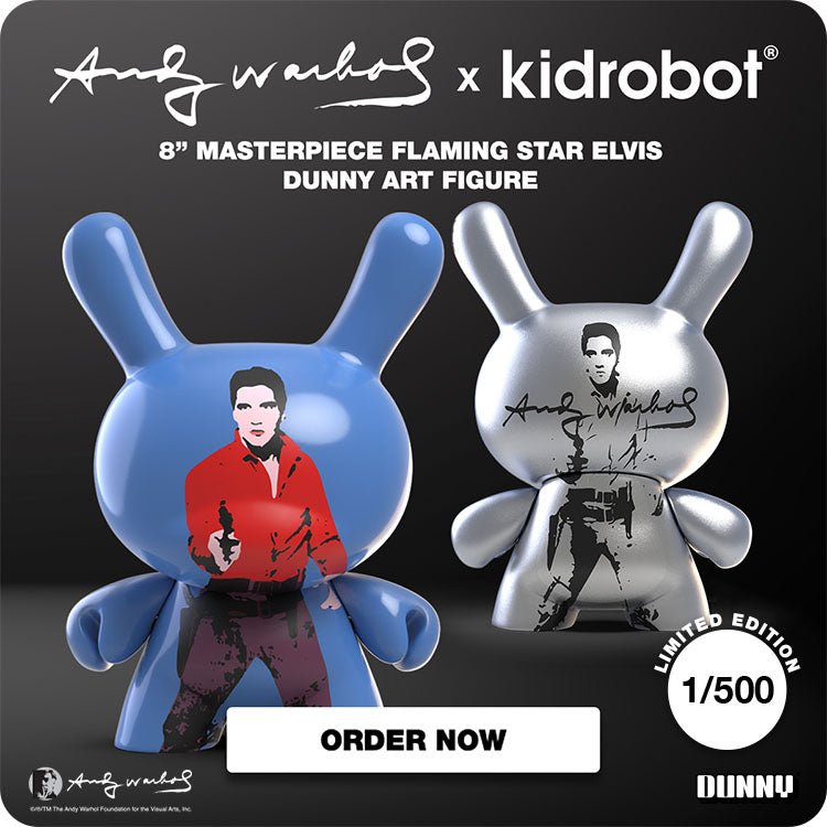 ANDY WARHOL 8” MASTERPIECE FLAMING STAR ELVIS DUNNY ART FIGURE - LIMITED EDITION OF 500 (PRE-ORDER)