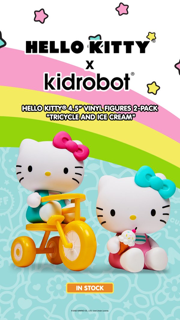 HELLO KITTY® TRICYCLE AND ICE CREAM PLAY THEME 4.5” VINYL FIGURE 2-PACK SET BY KIDROBOT