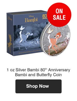 1 oz Silver Bambi 80th Anniversary Bambi and Butterfly Coin (2022)