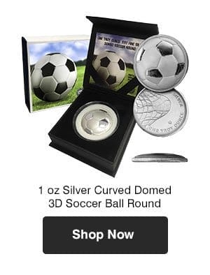 1 oz Silver Curved Domed 3D Soccer Ball Round