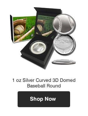 1 oz Silver Curved Domed 3D Baseball Round