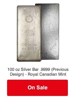 100 oz Silver Bar previous design - Royal Canadian Mint on sale