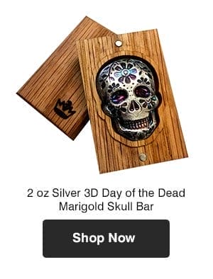 2 oz Silver 3D Skull Day of the Dead Marigold Bar