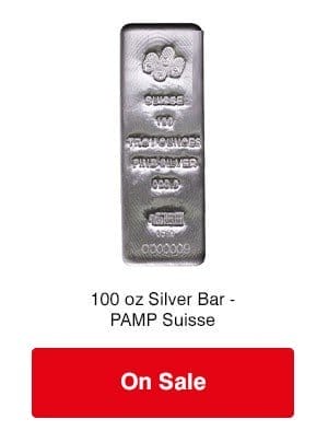 100 oz Silver cast bar - PAMP Suisse on SALE
