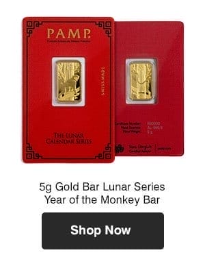 5g Gold Lunar Series Year of the Monkey Bar 