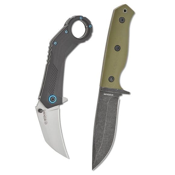 Boker Magnum Veloc Assisted Karambit and Bushcraft Fixed Blade