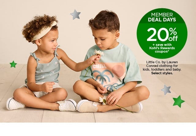 member deal days 20% off plus save with kohl's rewards coupon on little co by lauren conrad clothing for kids, toddlers and baby. select styles.