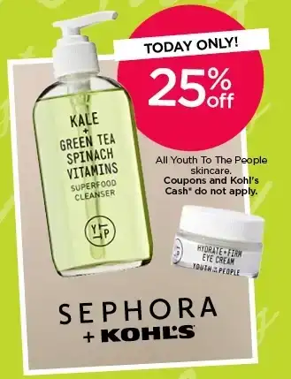 today only 25% off all youth to the people skincare. coupons and kohls cash do not apply. 