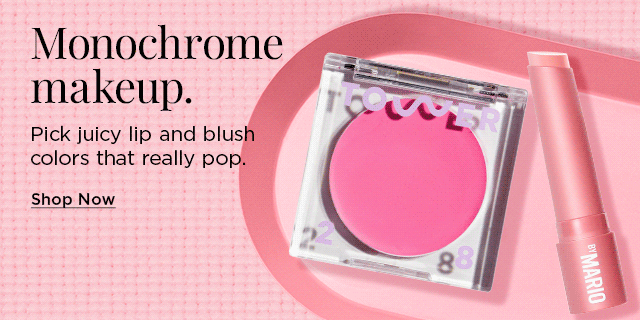 monochrome makeup. pick juicy lip and blush colors that really pop.