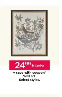 \\$24.99 and under wall art, plus save with coupon. Select styles.