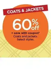 60% off plus save with coupon on coats and jackets. select styles.