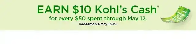 earn \\$10 kohls cash for every \\$50 spent. not valid on sephora at kohl's. shop now.