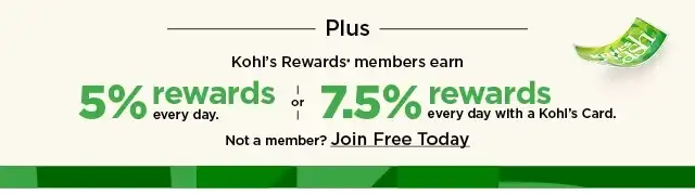 Kohl's Rewards members earn 7.5% rewards with a Kohl's Card or 5% any other way you pay. Not a member? Join now.