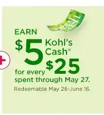 earn \\$5 kohls cash for every \\$25 spent.