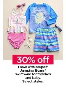 30% off plus save with coupon jumping beans swimwear for toddlers and baby. select styles. shop now. 