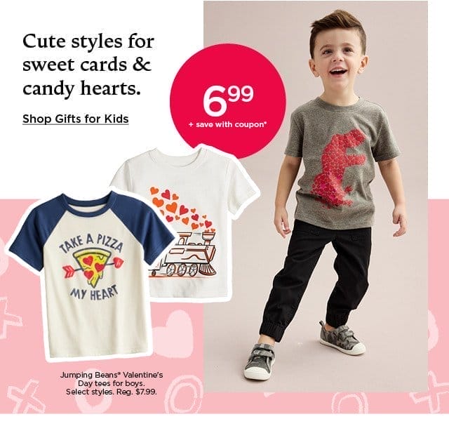 6.99 plus save with coupon on jumping beans valentine's day tees for boys. select styles. shop gifts for kids.