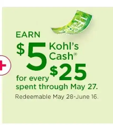 earn \\$5 kohls cash for every \\$25 spent.