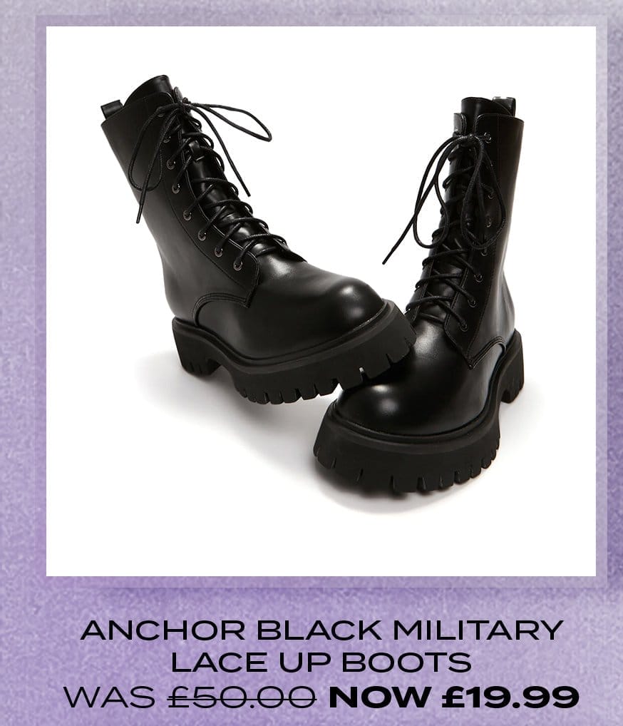 Anchor Black Military Lace Up Boots