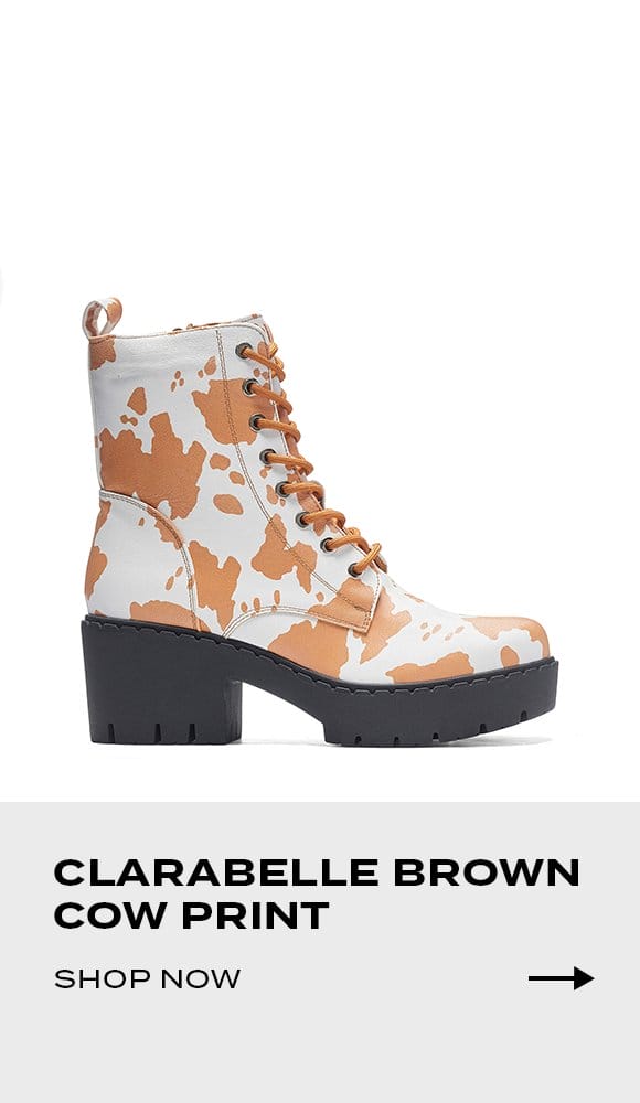 Clarabelle Brown Cow Print Switch Lace Up Boots
