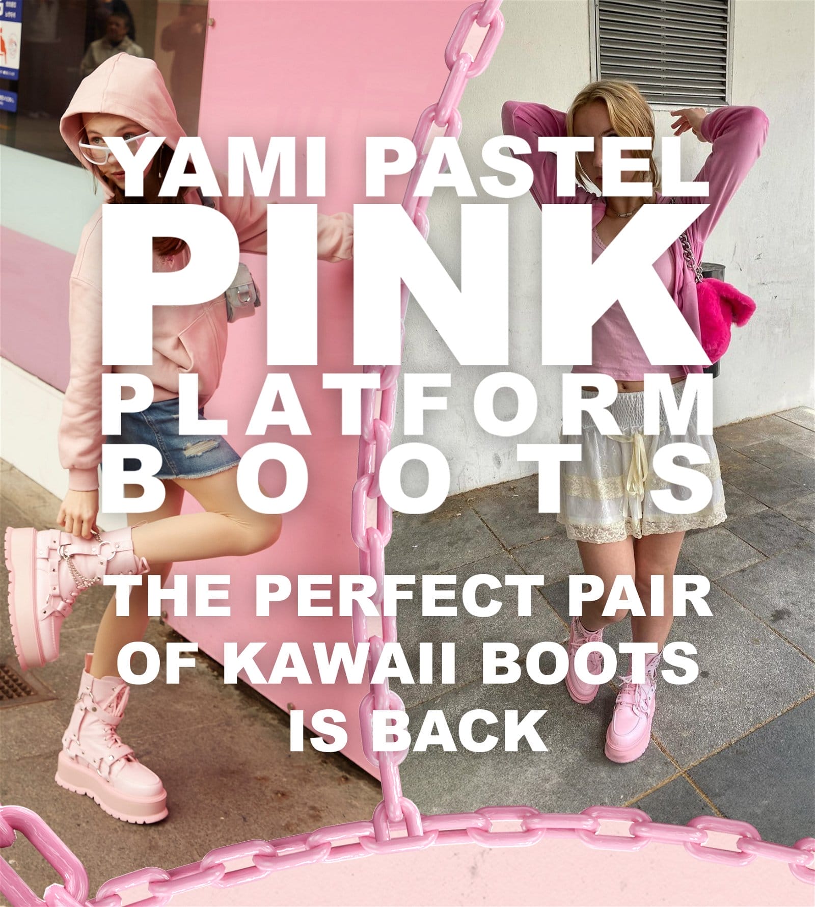 Yami Pastel Pink Platform Boots Banner