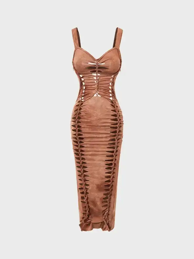 Street Brown Cut Out Dress Mi...