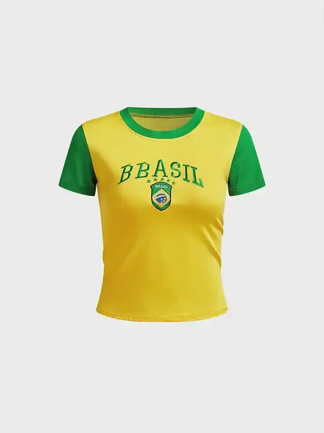 Brasil Crew Neck Color Block Short Sleeve T-Shirt