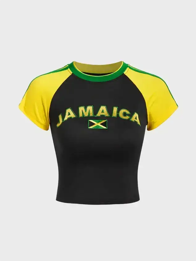 Jersey Jamaica Crew Neck Color Block Short Sleeve T-Shirt